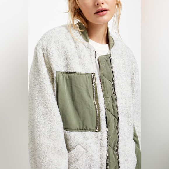 FREE PEOPLE Rivington Sherpa Jacket We the Free Desert Combo Green Cream | XL - Picture 6 of 16